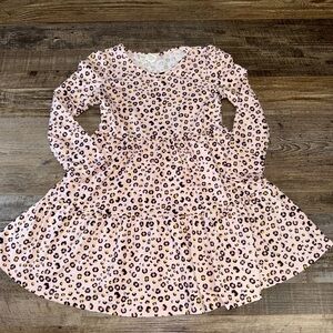 Emma & Elsa Pink Leopard Print Twirl Dress Girls Size 6 Tiered Long Sleeve